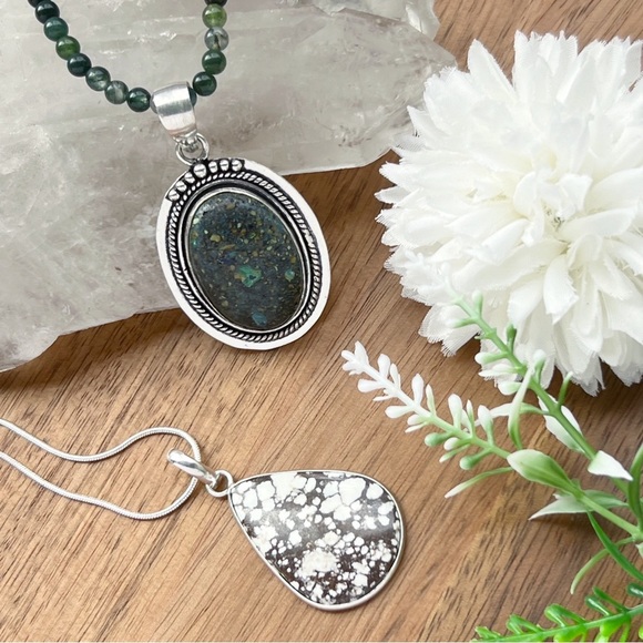 ⚡️LOT⚡️ Solid 925 Pendants Chrysocolla Wild Horse Agate Gemstone Necklace Chain - Picture 5 of 11